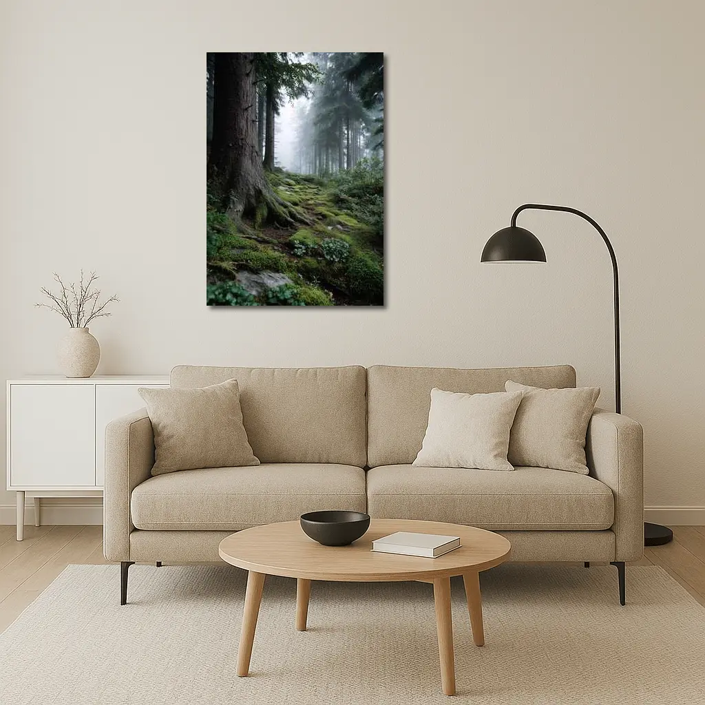 Misty Forest Path Mossy Roots Trees – Wall Art