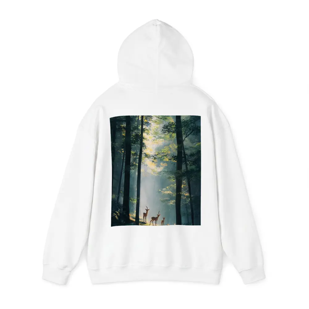 Deer Family Standing In Misty Forest – Hoodies