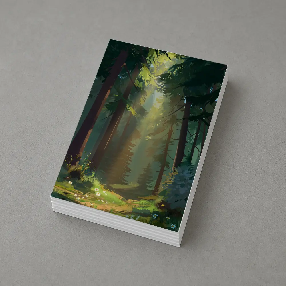 Sunlit Forest Path Digital Illustration Art – Postcards