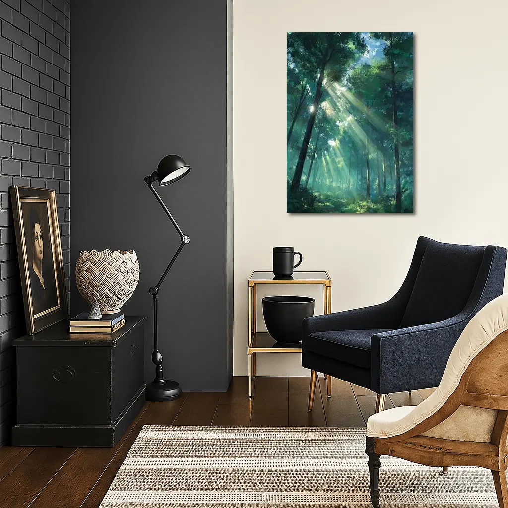 Anime Forest Sunlight Rays Through Trees – Wall Art
