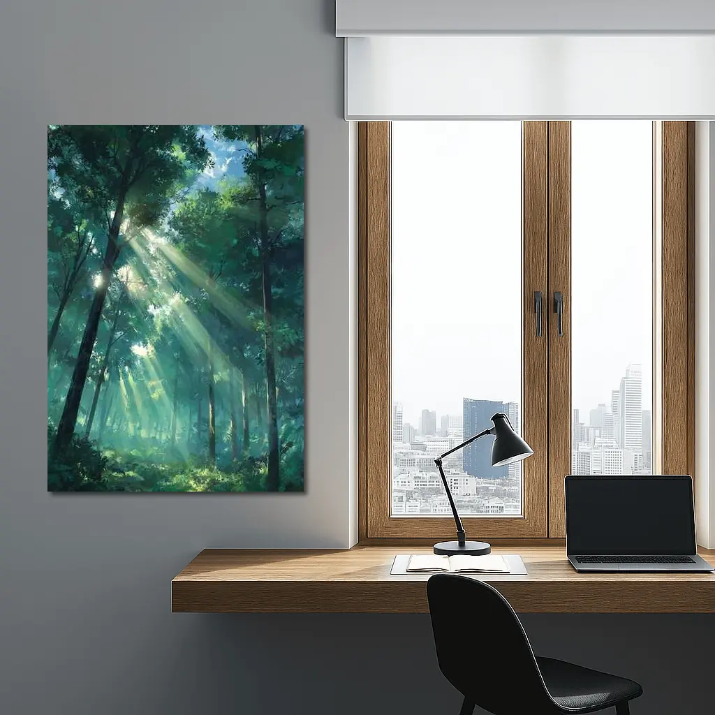 Anime Forest Sunlight Rays Through Trees – Wall Art