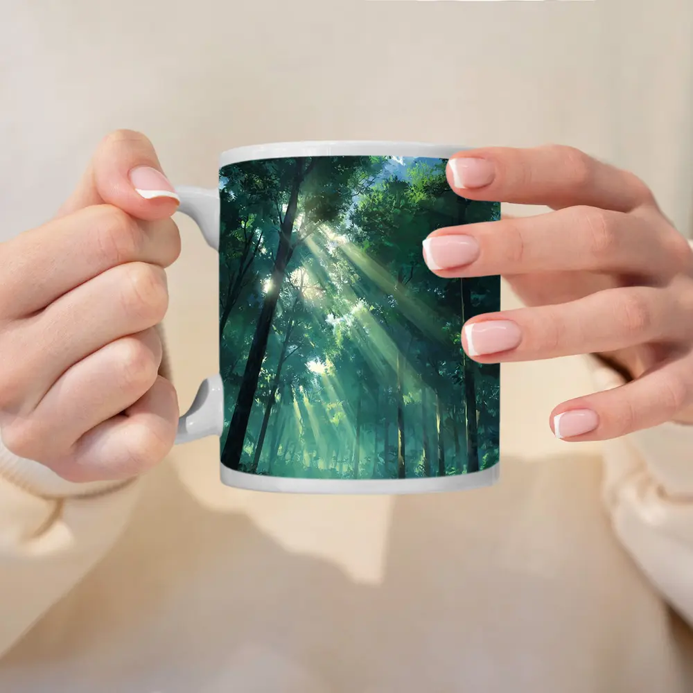Anime Forest Sunlight Rays Through Trees – Mugs