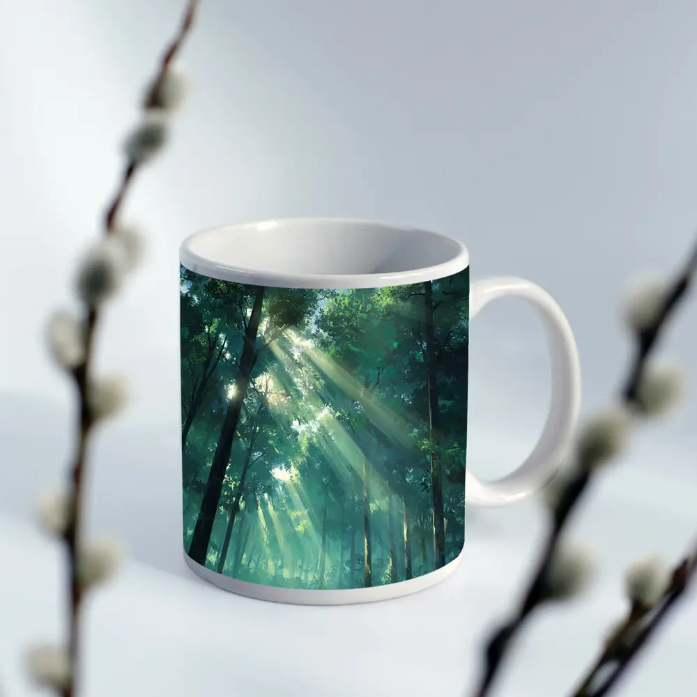 Anime Forest Sunlight Rays Through Trees – Mugs