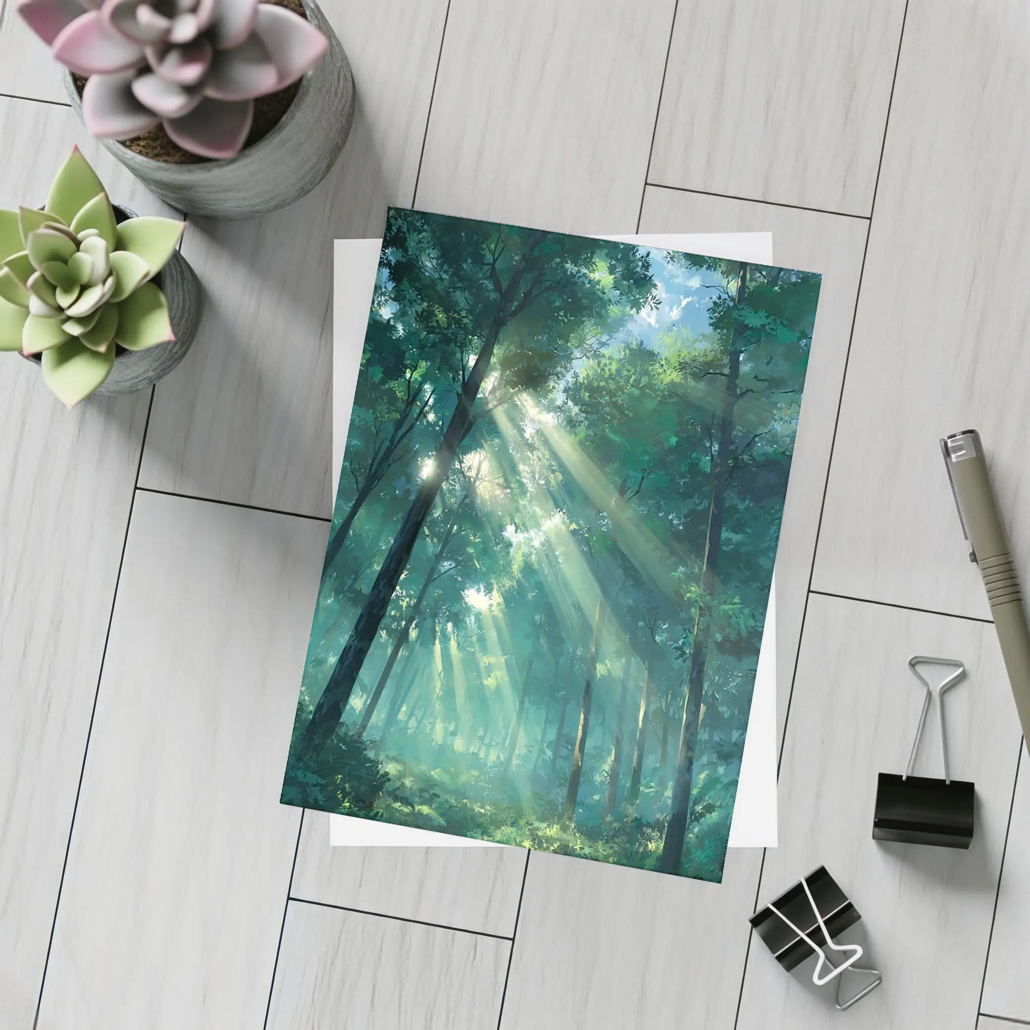 Anime Forest Sunlight Rays Through Trees – Postcards