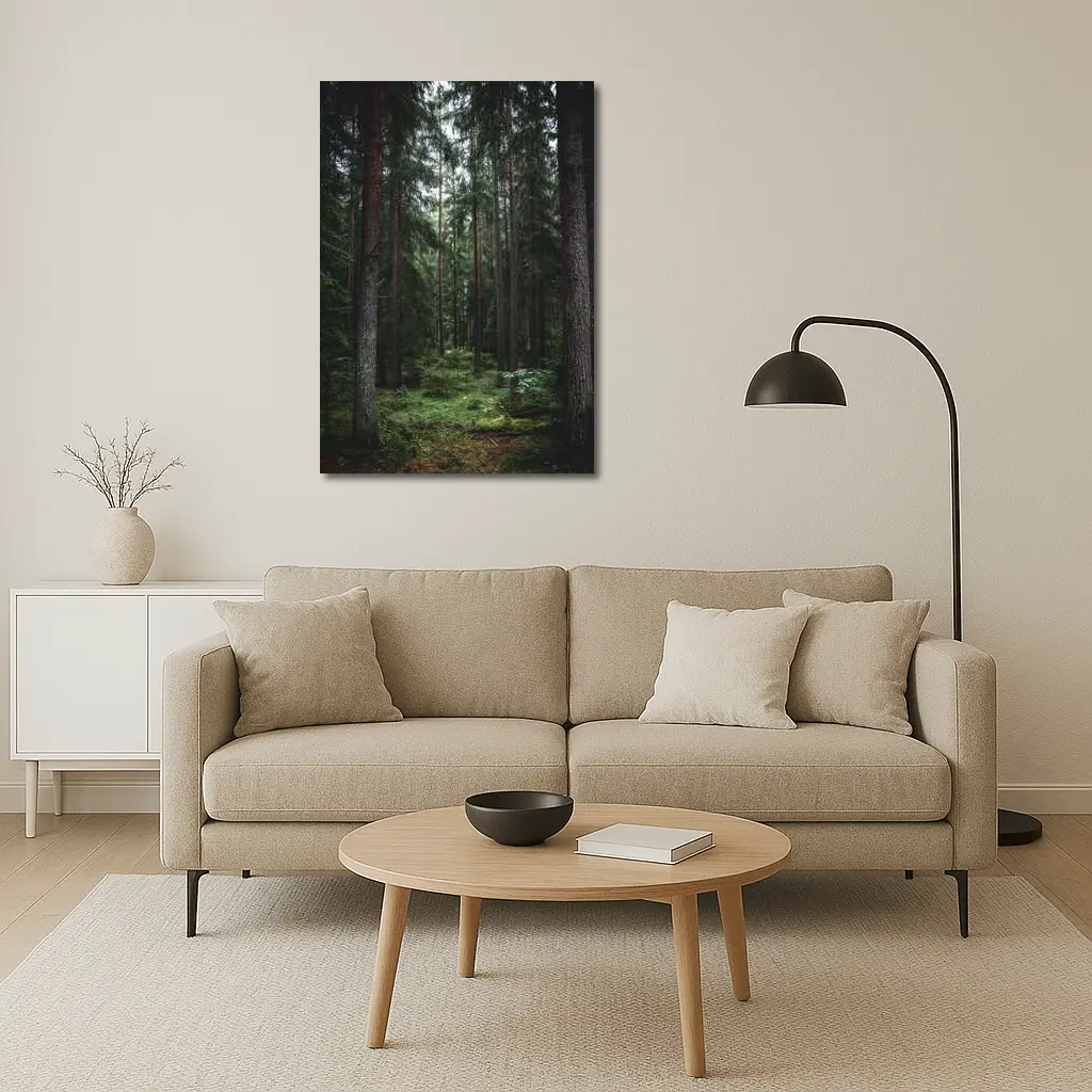 Dark Pine Forest Moss Green Woodland Scene – Wall Art