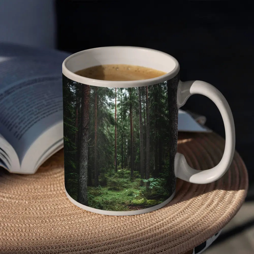 Dark Pine Forest Moss Green Woodland Scene – Mugs
