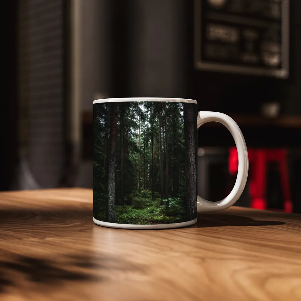 Dark Pine Forest Moss Green Woodland Scene – Mugs