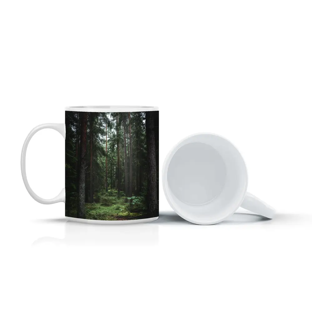 Dark Pine Forest Moss Green Woodland Scene – Mugs