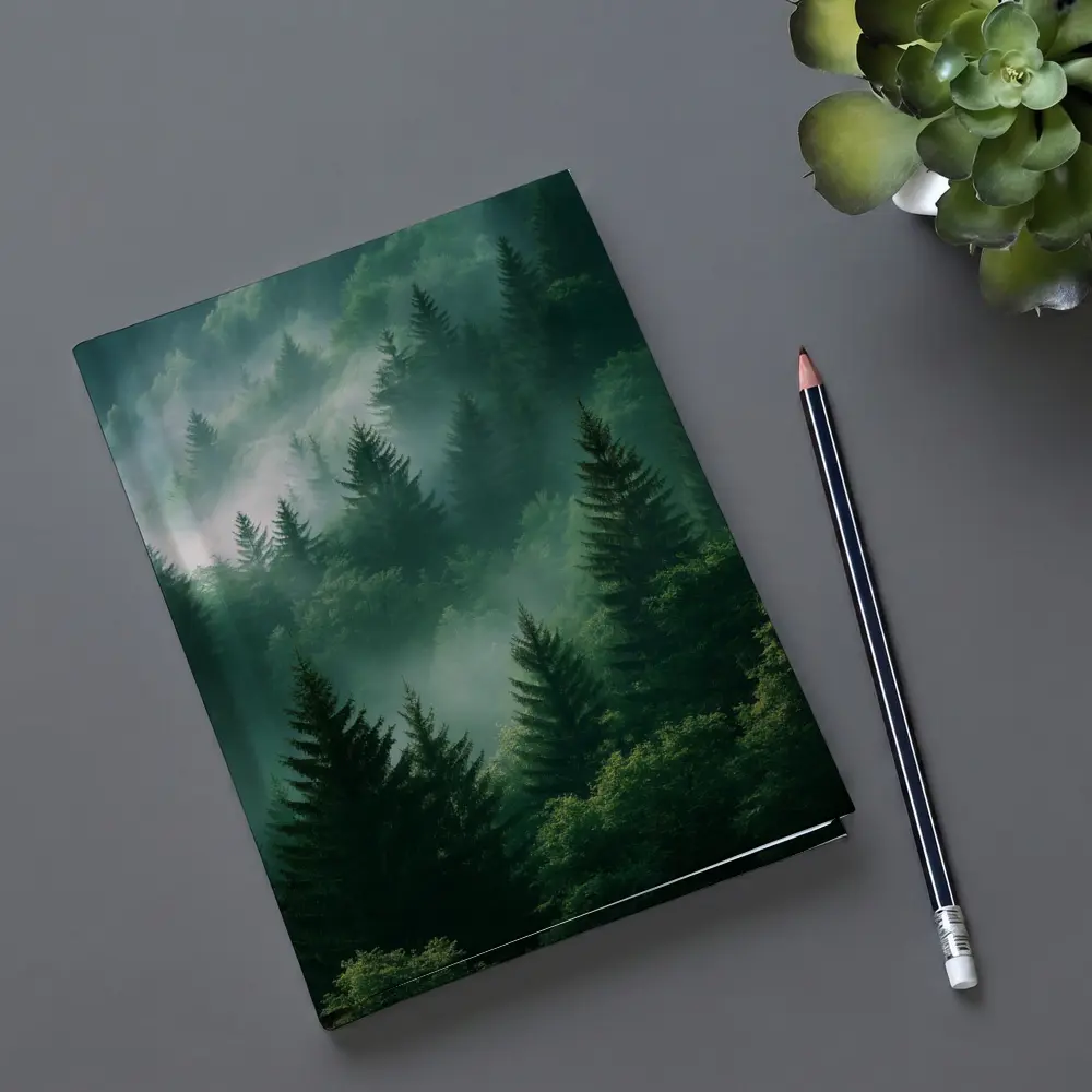 Misty Green Forest Pine Trees Mountain Landscape – Notebooks
