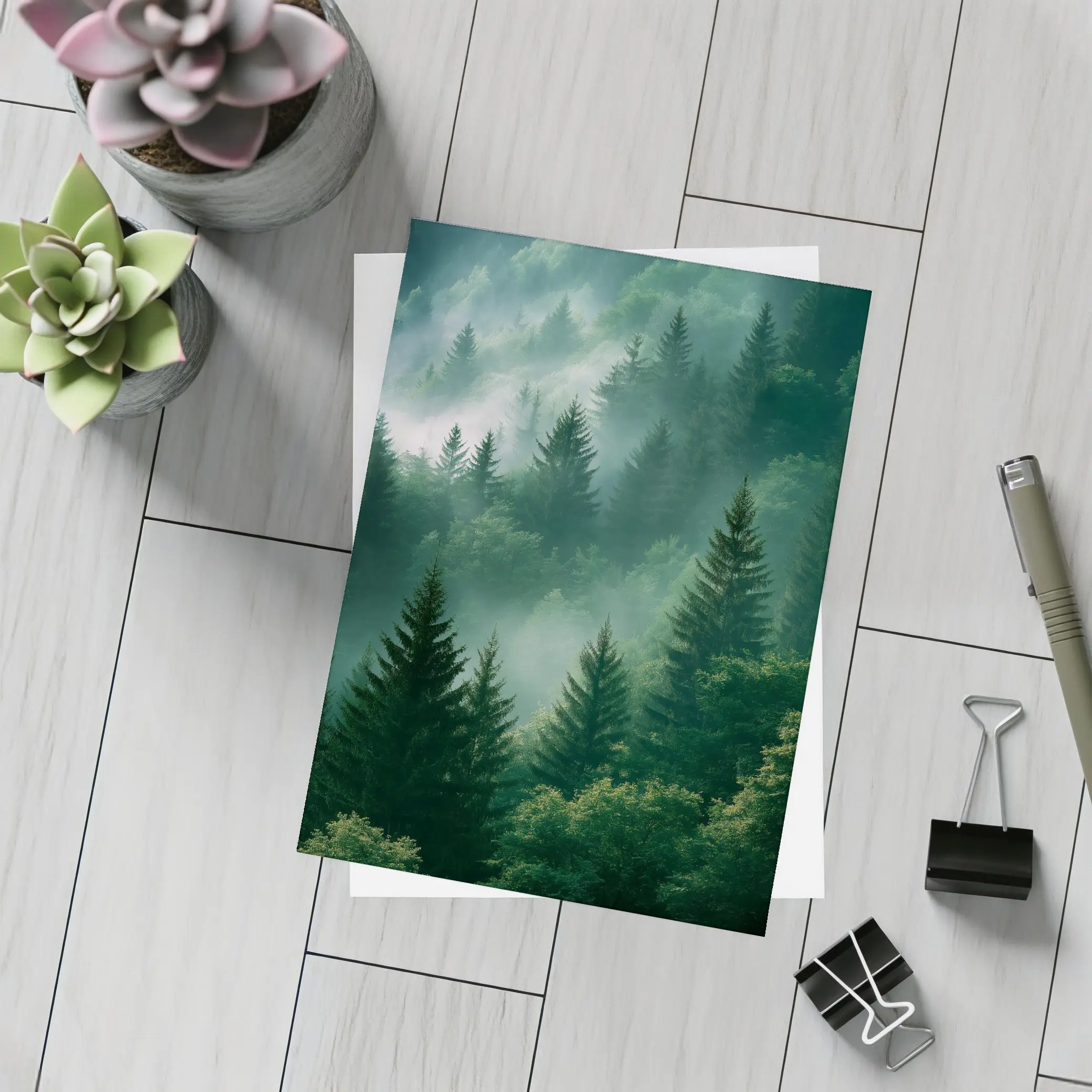 Misty Green Forest Pine Trees Mountain Landscape – Postcards