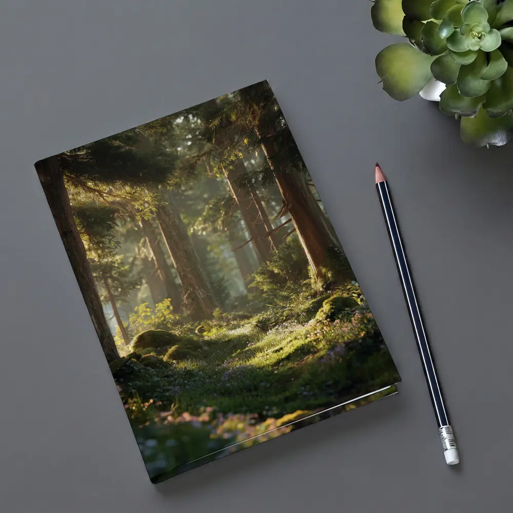 Sunlit Forest Path Through Ancient Trees – Notebooks