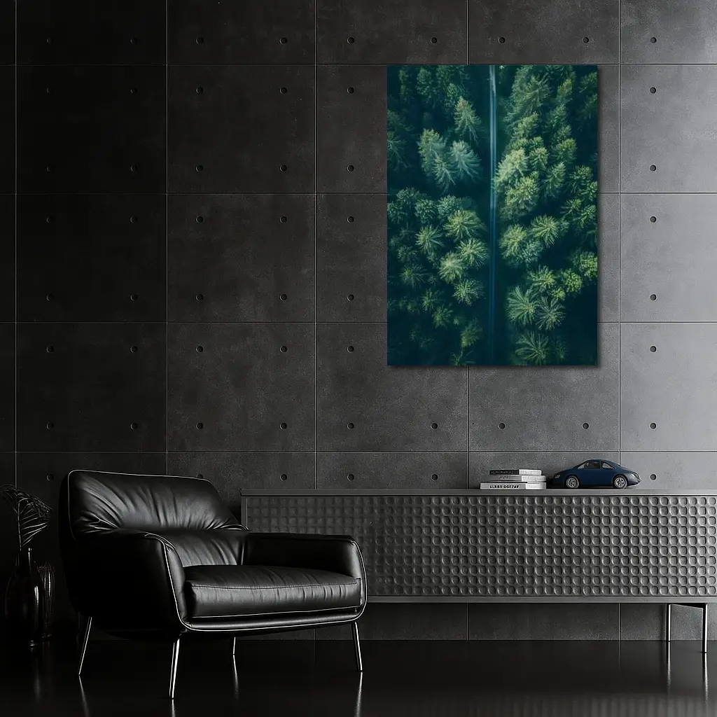Aerial View Road Through Pine Forest – Wall Art