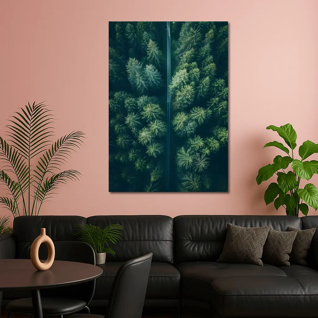 Aerial View Road Through Pine Forest – Wall Art