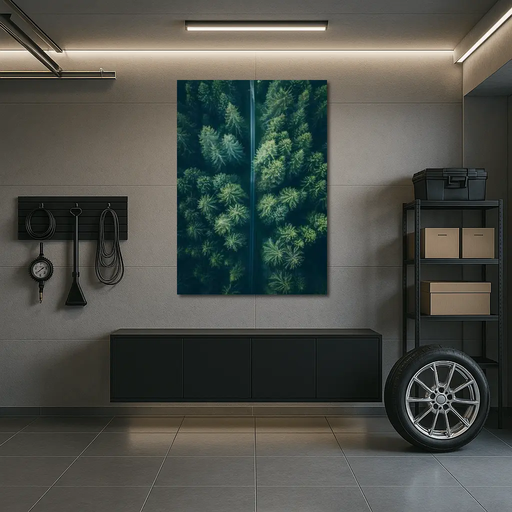Aerial View Road Through Pine Forest – Wall Art