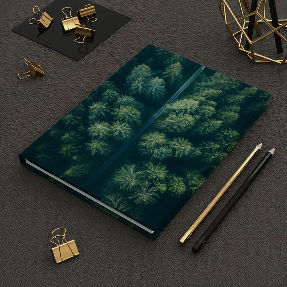 Aerial View Road Through Pine Forest – Notebooks