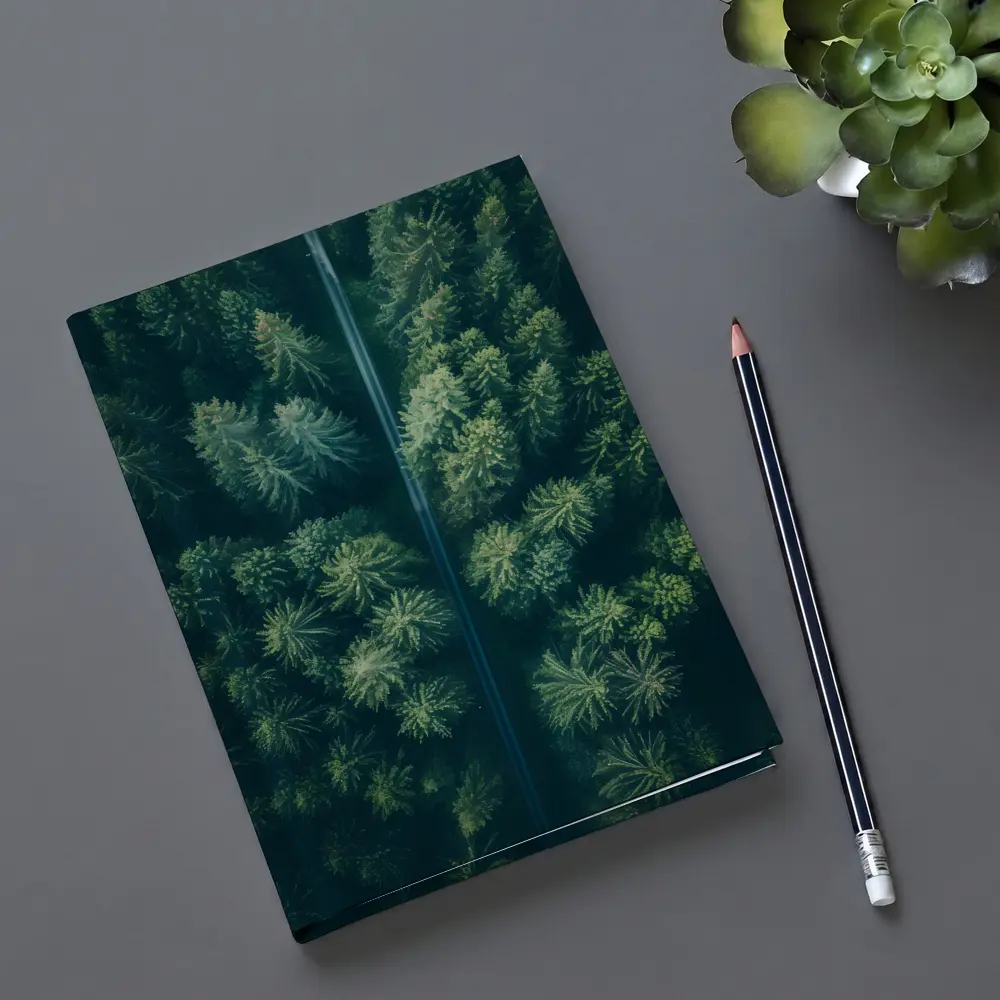 Aerial View Road Through Pine Forest – Notebooks