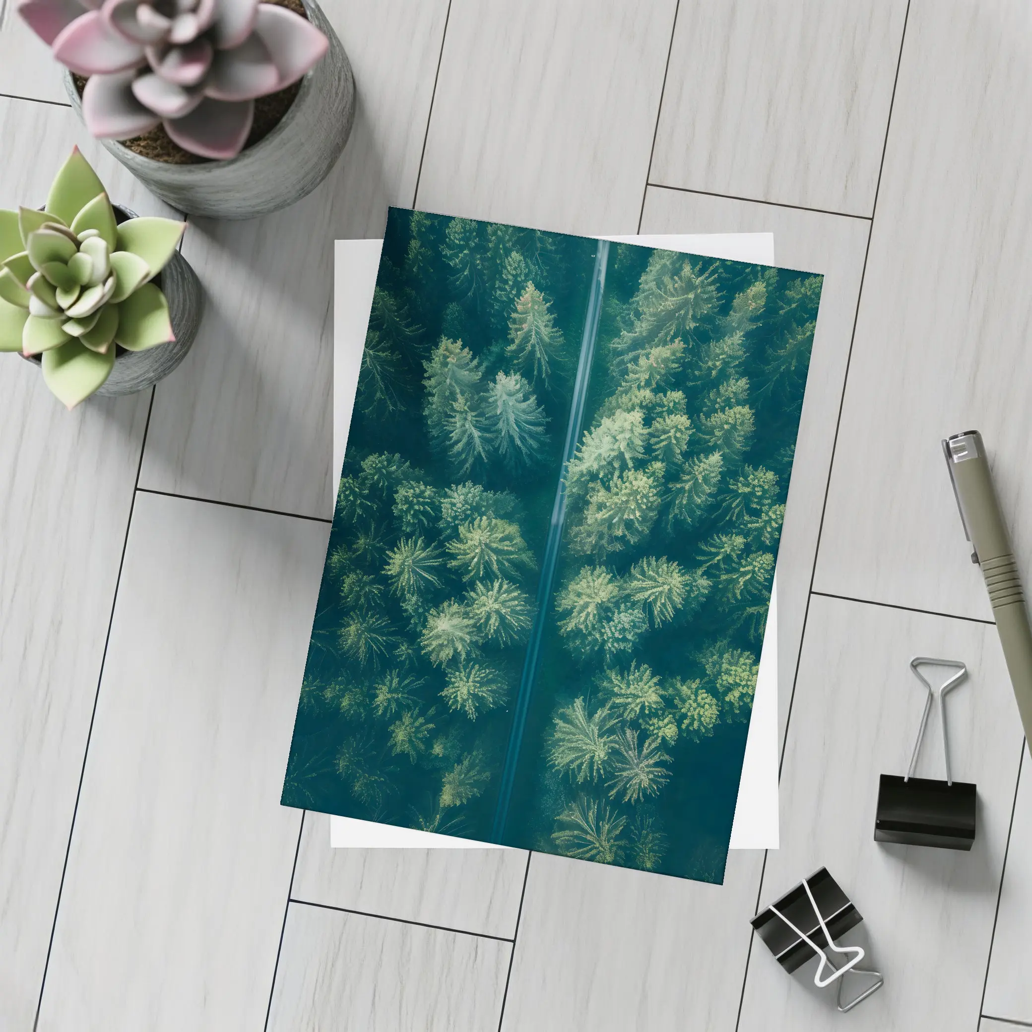 Aerial View Road Through Pine Forest – Postcards