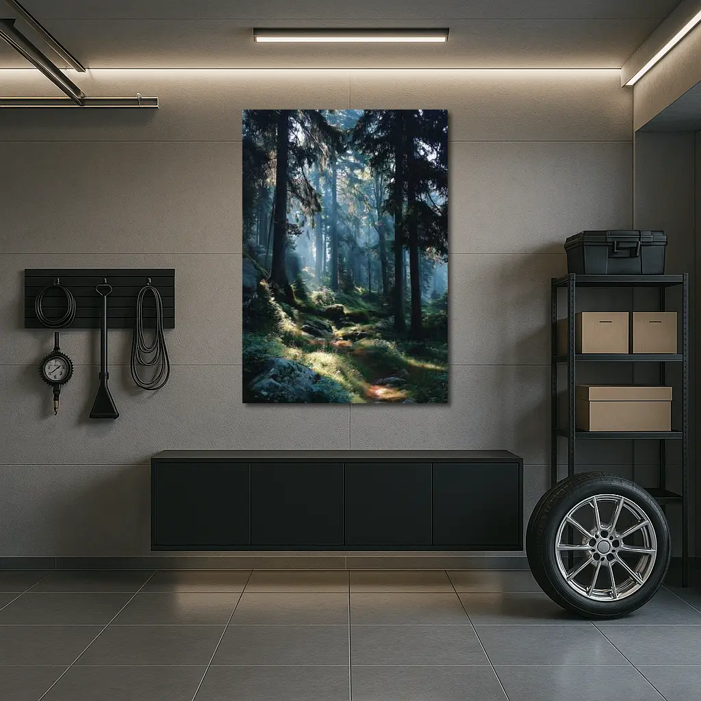 Misty Forest Path With Tall Pine Trees – Wall Art