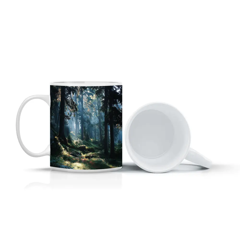 Misty Forest Path With Tall Pine Trees – Mugs