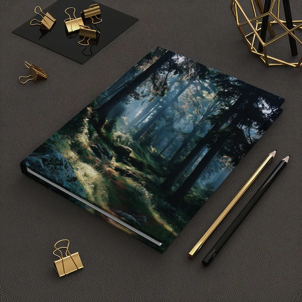 Misty Forest Path With Tall Pine Trees – Notebooks