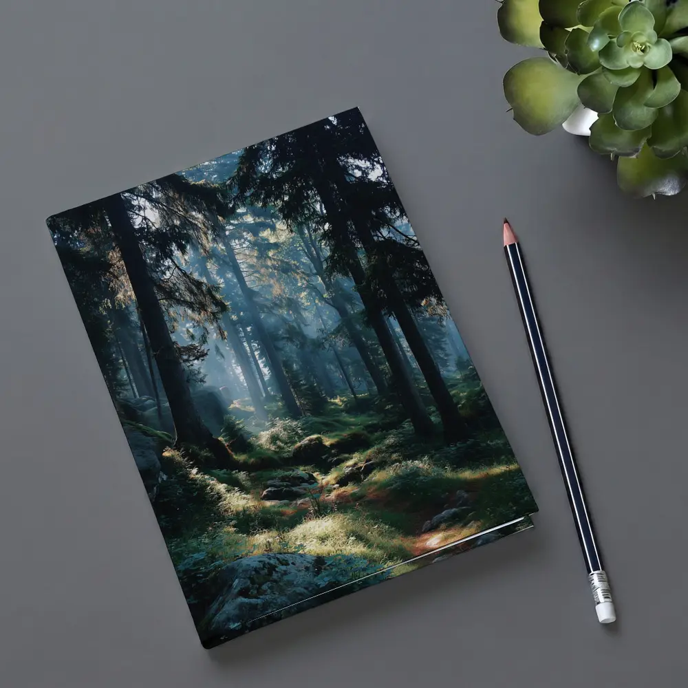 Misty Forest Path With Tall Pine Trees – Notebooks