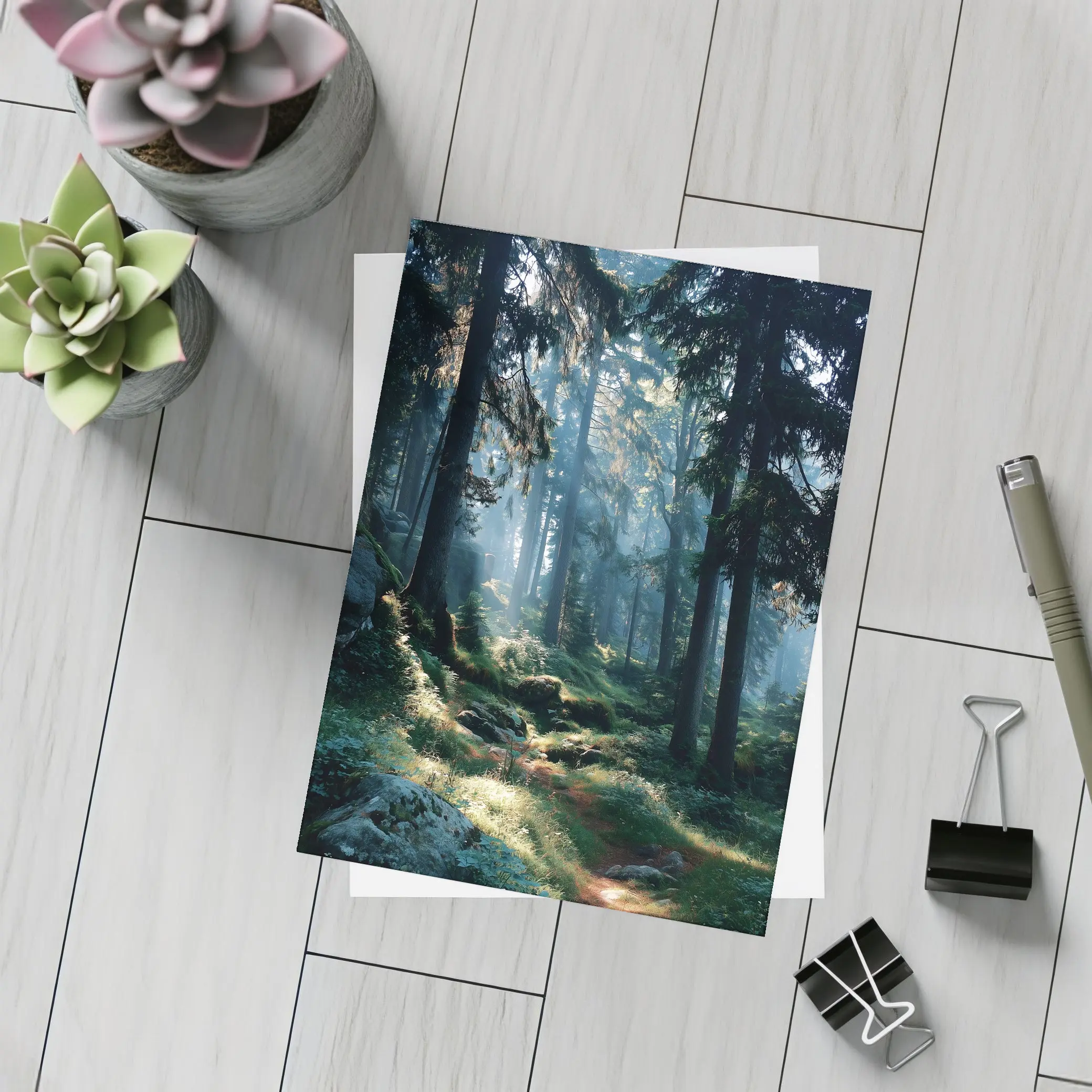 Misty Forest Path With Tall Pine Trees – Postcards