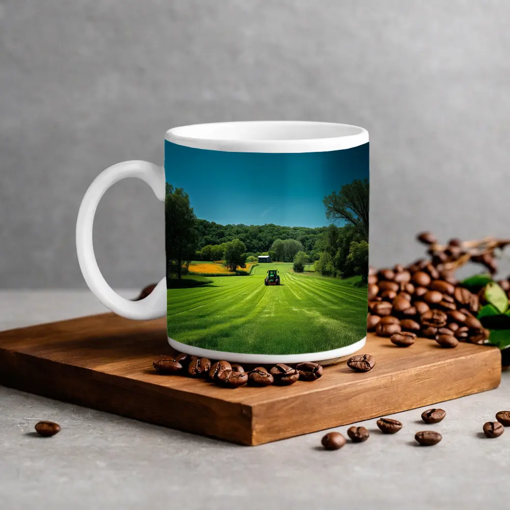 Green Farm Field Tractor Rural Countryside – Mugs