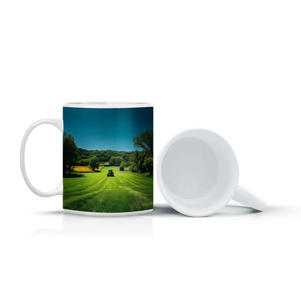 Green Farm Field Tractor Rural Countryside – Mugs