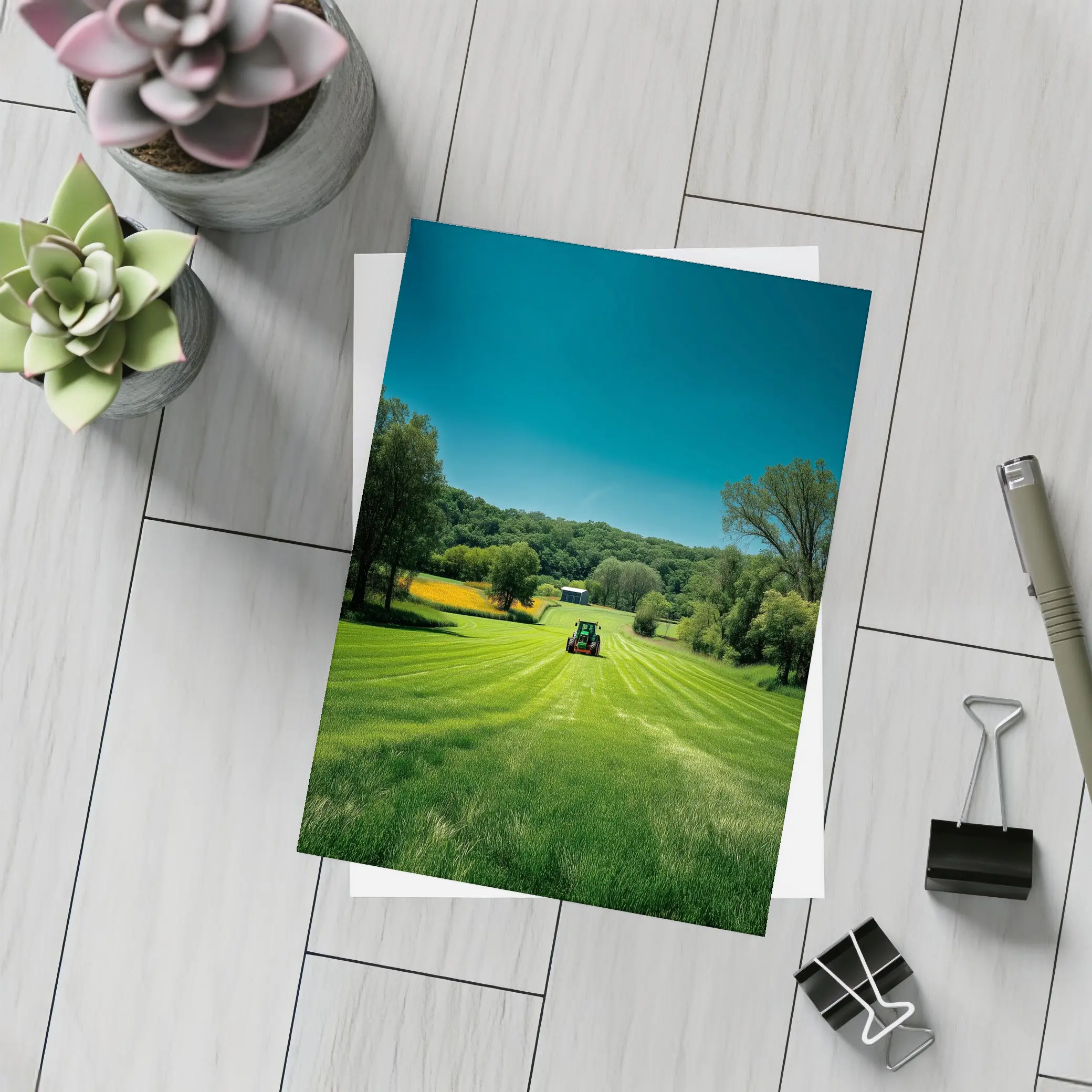 Green Farm Field Tractor Rural Countryside – Postcards