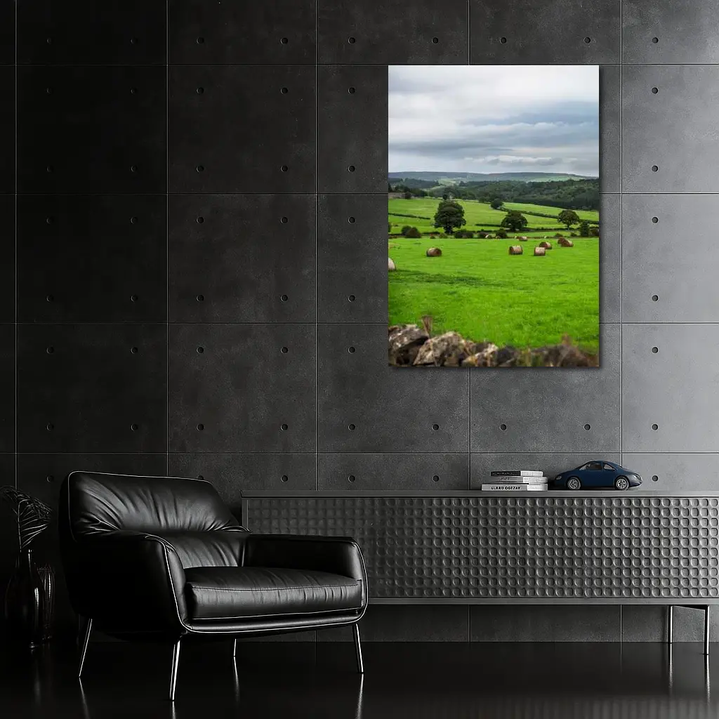 Green English Fields Hay Bales Countryside – Wall Art