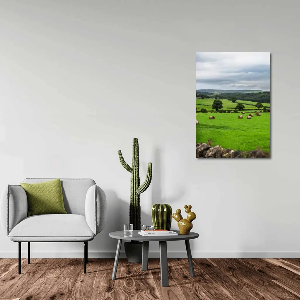Green English Fields Hay Bales Countryside – Wall Art