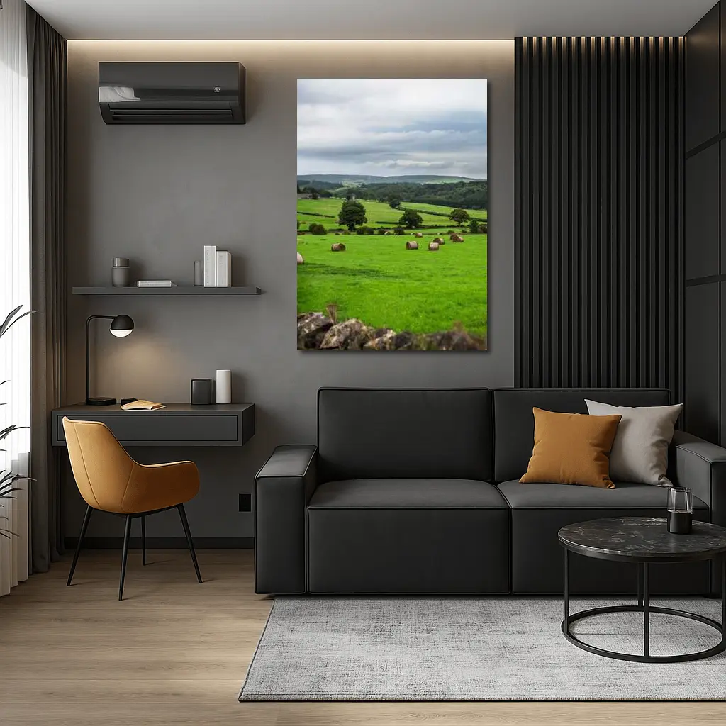 Green English Fields Hay Bales Countryside – Wall Art