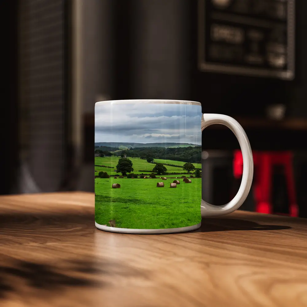 Green English Fields Hay Bales Countryside – Mugs