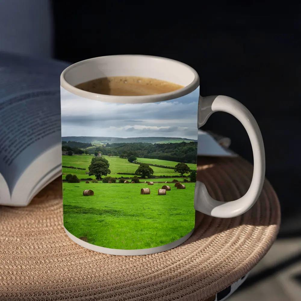 Green English Fields Hay Bales Countryside – Mugs