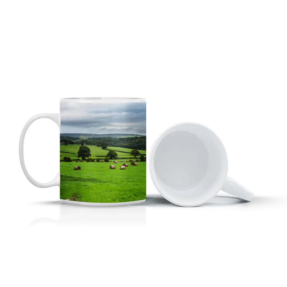 Green English Fields Hay Bales Countryside – Mugs