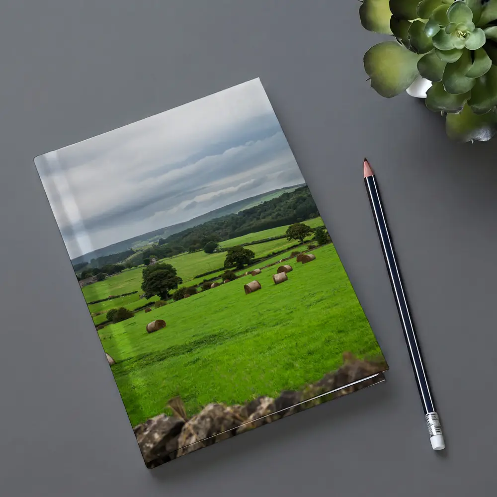 Green English Fields Hay Bales Countryside – Notebooks