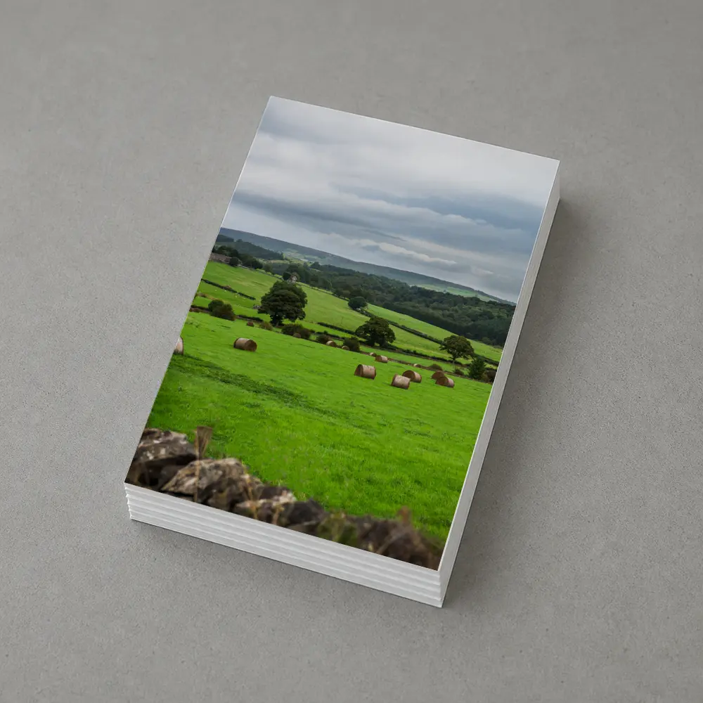 Green English Fields Hay Bales Countryside – Postcards