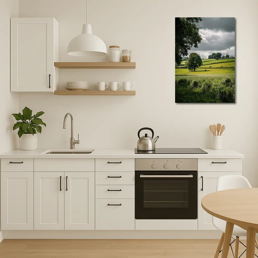 Rolling Green Fields Under Stormy Cloudy Sky – Wall Art