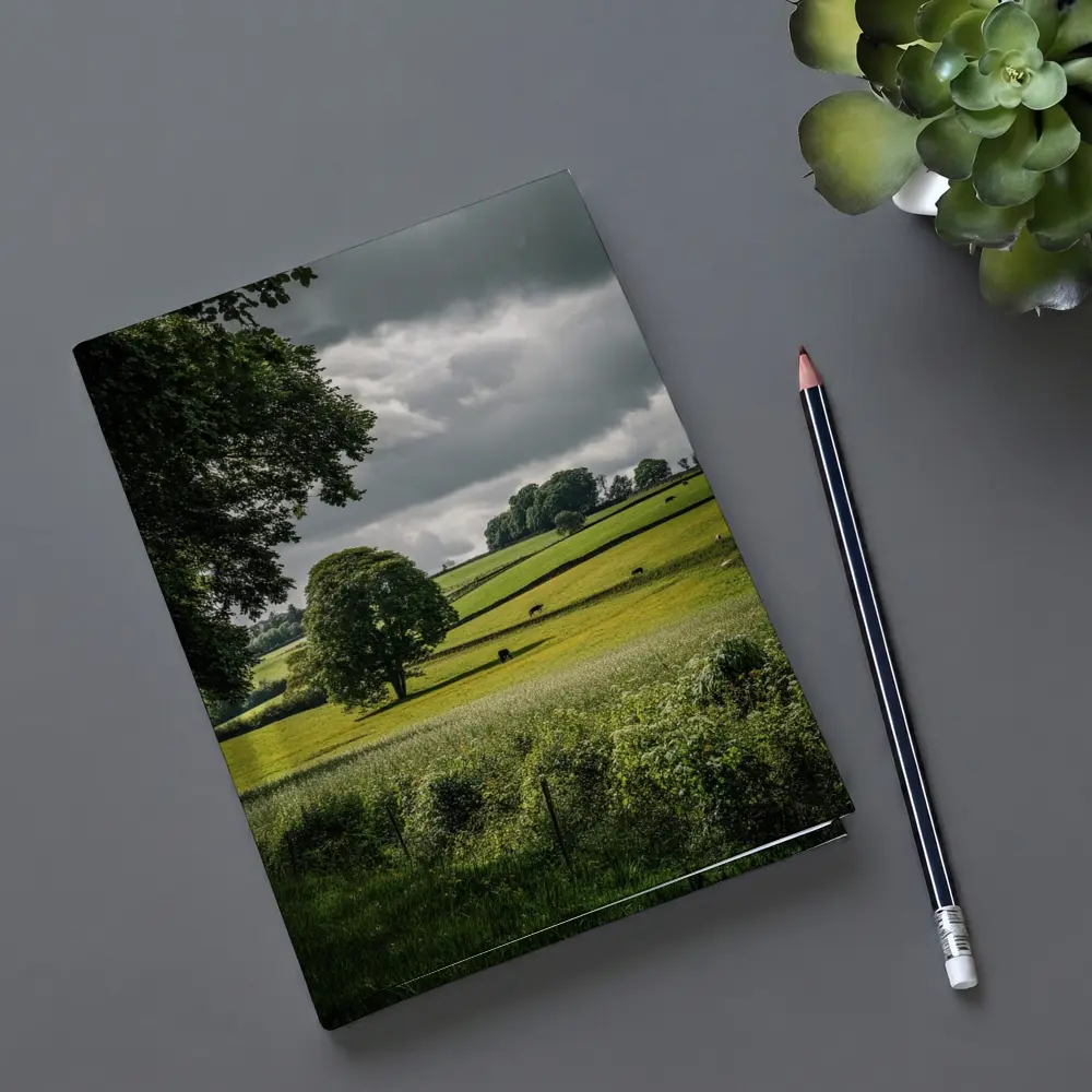 Rolling Green Fields Under Stormy Cloudy Sky – Notebooks