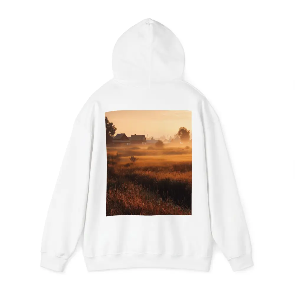 Misty Rural Village at Golden Sunrise – Hoodies