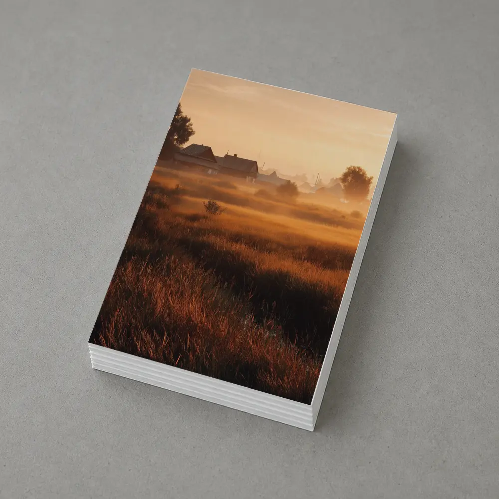 Misty Rural Village at Golden Sunrise – Postcards