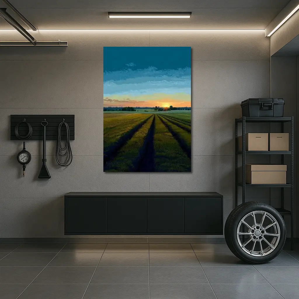 Sunset Over Green Farm Fields Art – Wall Art