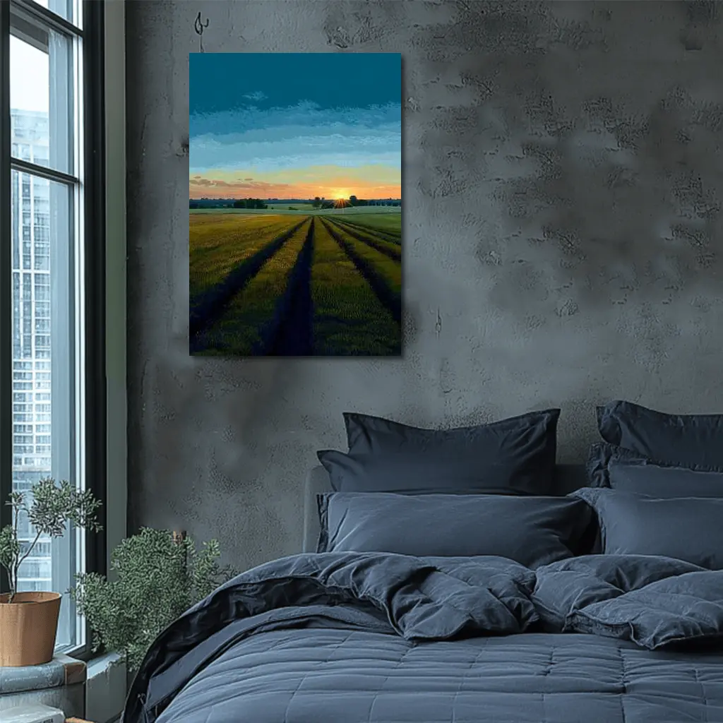 Sunset Over Green Farm Fields Art – Wall Art
