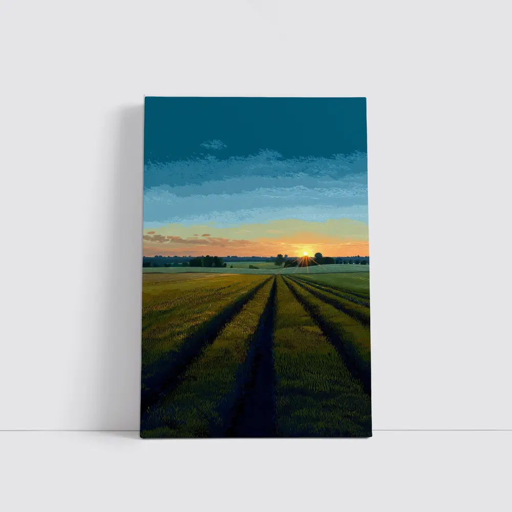 Sunset Over Green Farm Fields Art – Wall Art