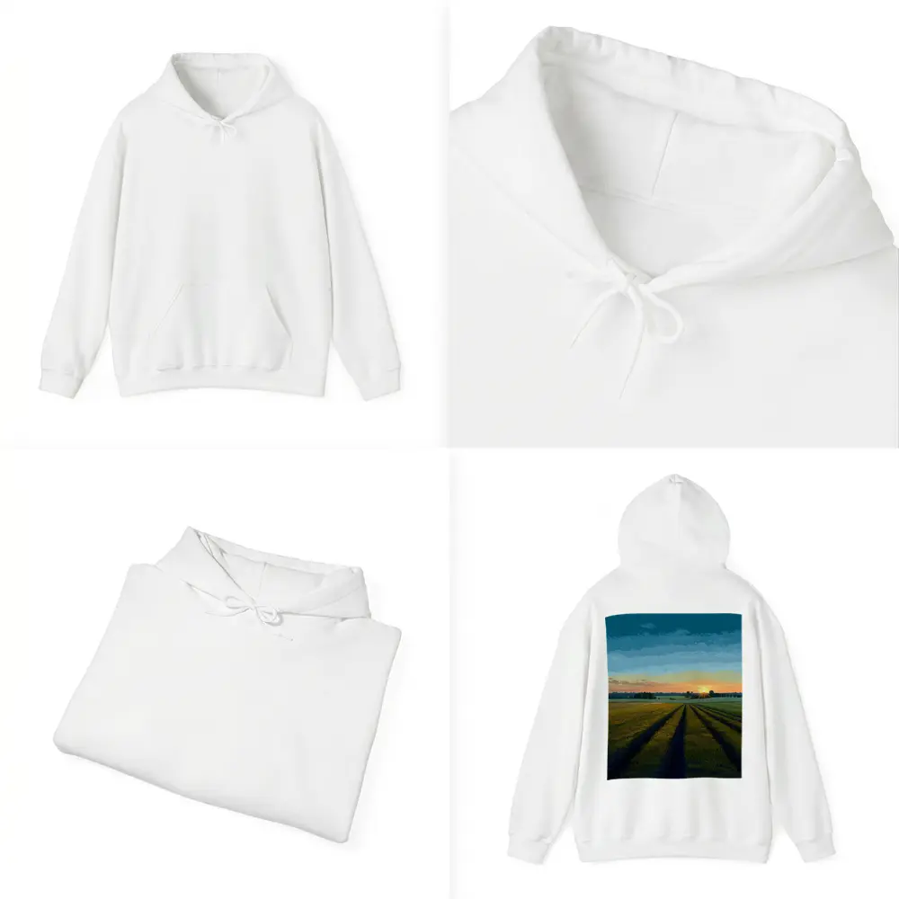 Sunset Over Green Farm Fields Art – Hoodies