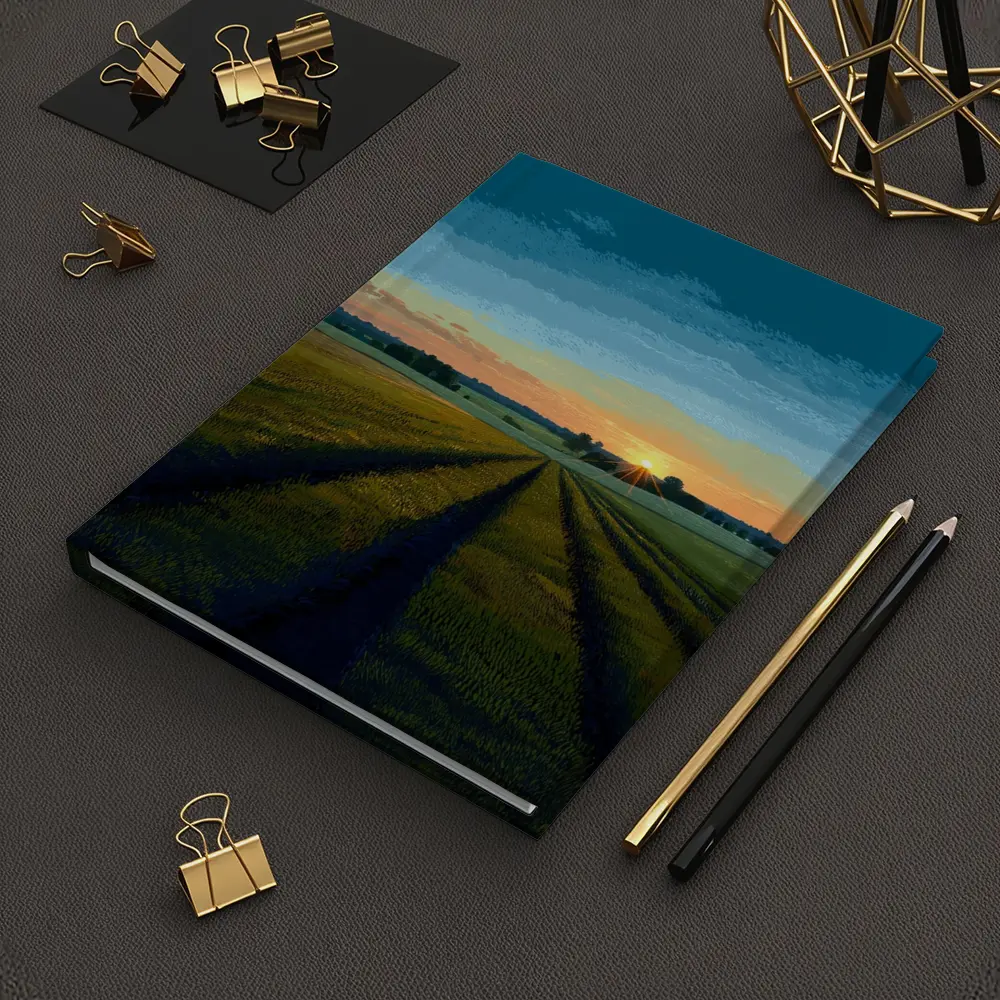 Sunset Over Green Farm Fields Art – Notebooks