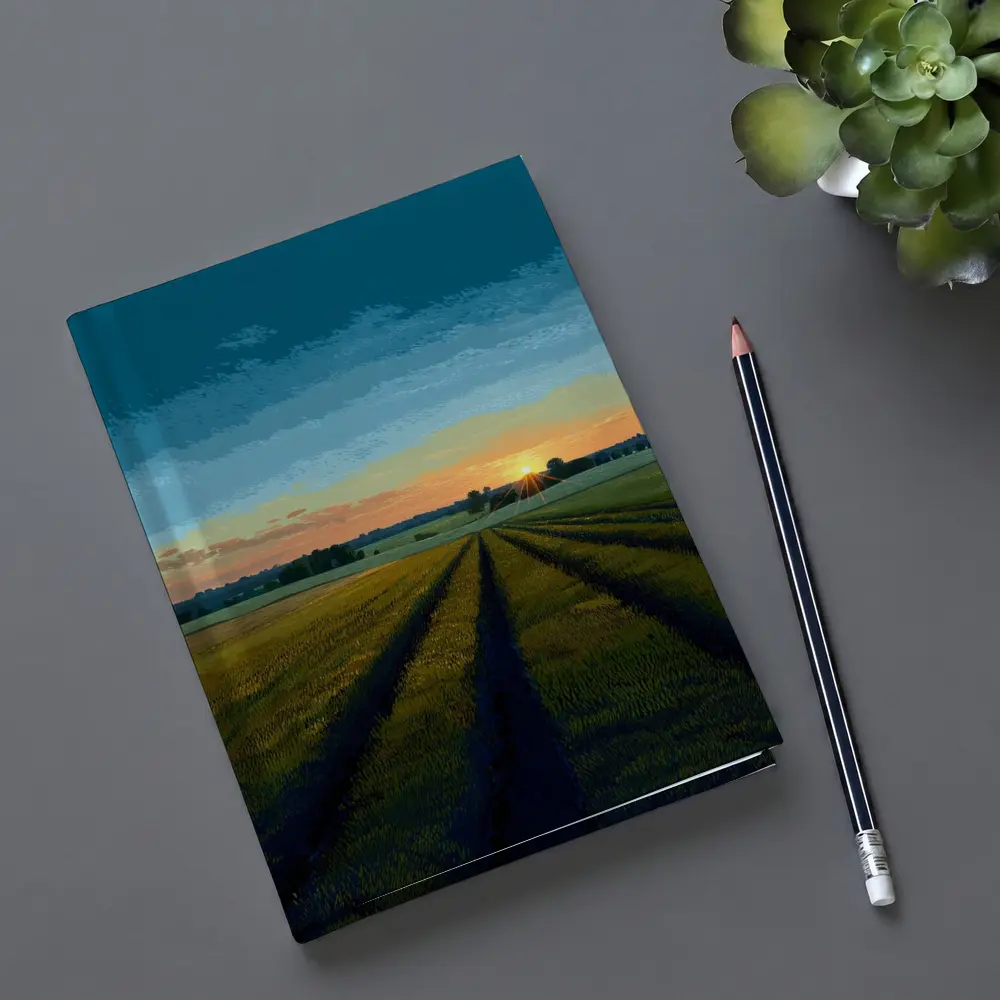 Sunset Over Green Farm Fields Art – Notebooks