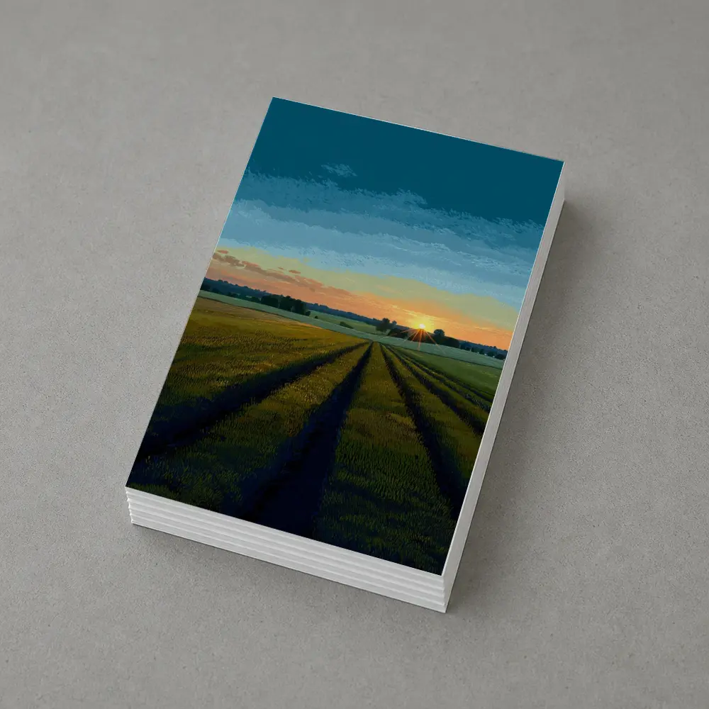 Sunset Over Green Farm Fields Art – Postcards