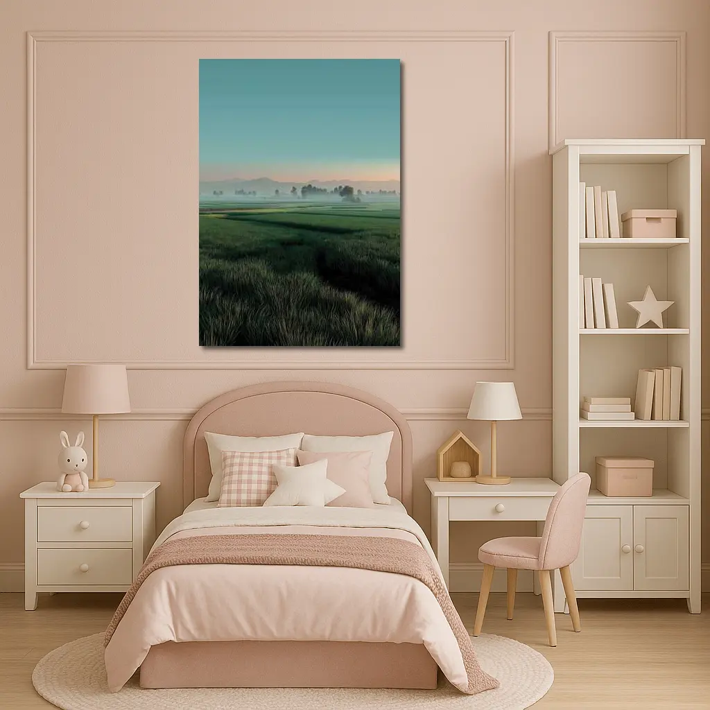 Misty Rice Fields at Early Morning Dawn – Wall Art