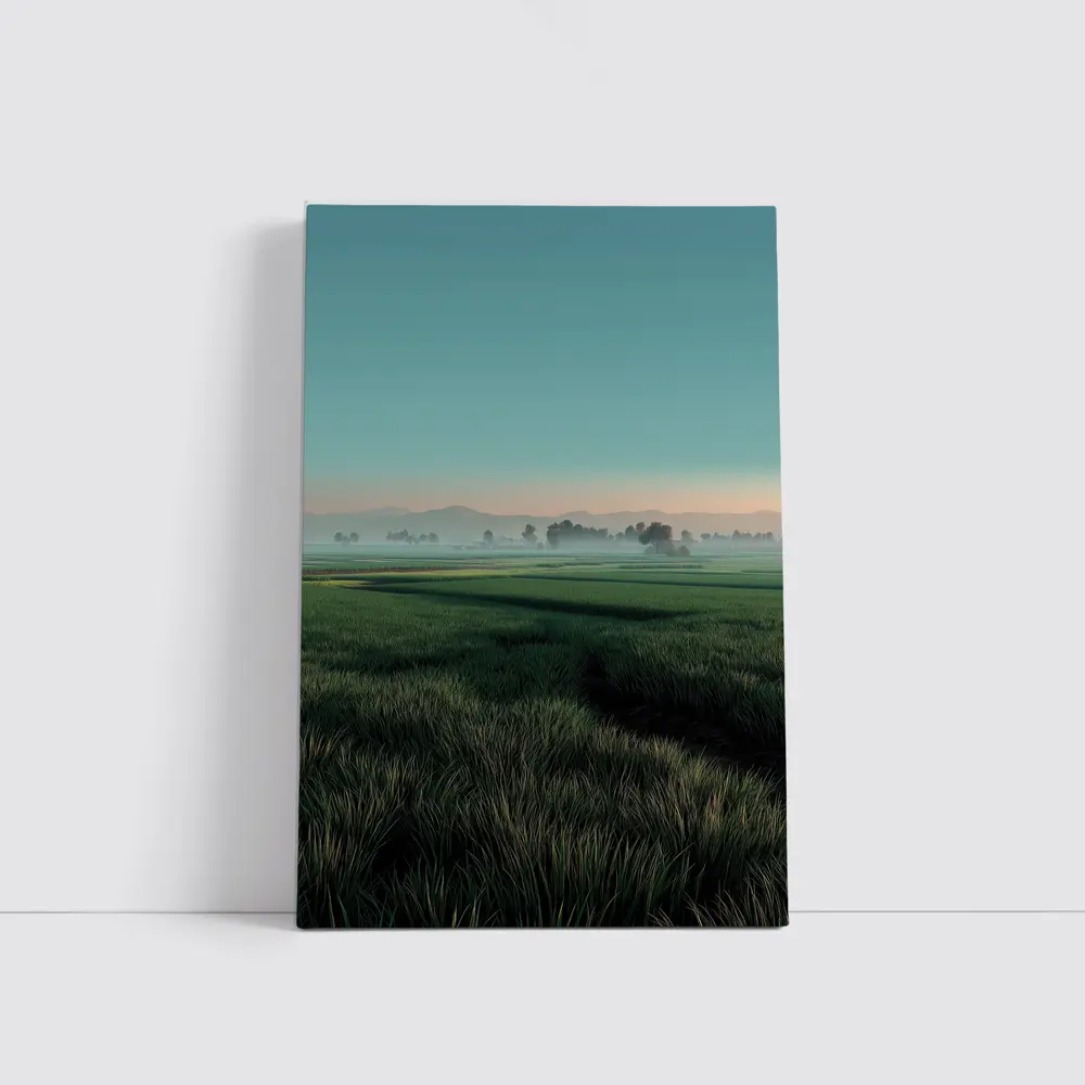 Misty Rice Fields at Early Morning Dawn – Wall Art